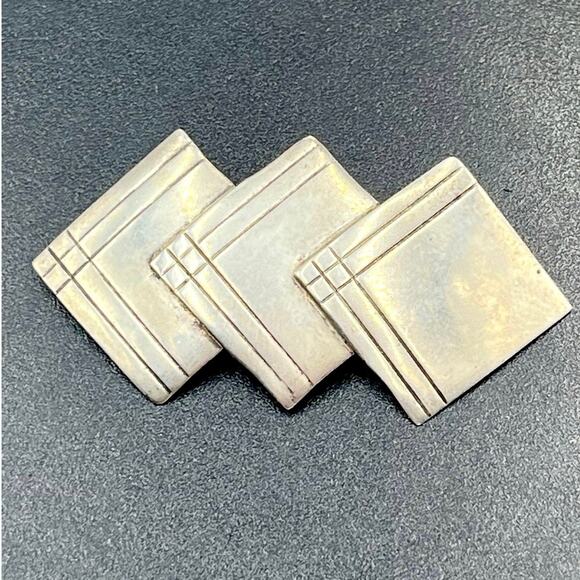 Vintage Sterling Silver Art Deco Square Brooch - 2" Geometric
Layered Design Pin - Picture 1 of 8